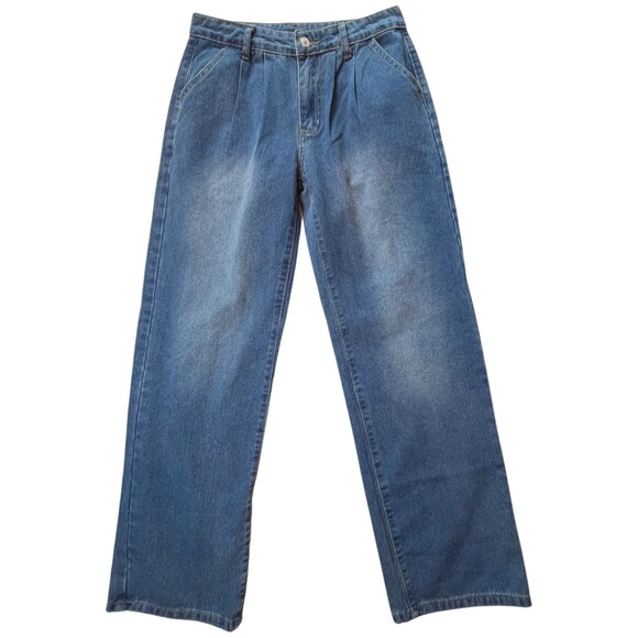 Women's Pocketless Jeans Pleated Mom Wide Straight Leg‎ Slouchy High Waisted M - Picture 1 of 13